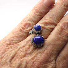 Load image into Gallery viewer, Larimar Ring ~ Two Cabochons in Ancient Celtic setting |  925 Silver | US size 8 or 10 | AUS Size P.5 or T.5 | Nurture Emotional Freedom | Genuine Gems from Crystal Heart Melbourne Australia since 1986
