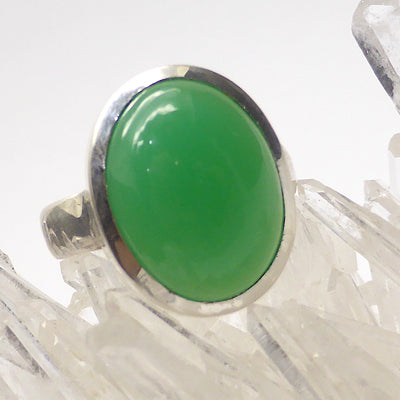 Chrysoprase Ring | Oval Cabochon | 925 Sterling Silver | US Size 7, AUS size N1/2 | Perfect Apple Green | AKA Australian Jade | Empowering healer | Genuine Gemstones from Crystal Heart Melbourne Australia since 1986