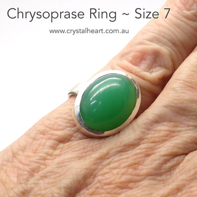 Chrysoprase Ring | Oval Cabochon | 925 Sterling Silver | US Size 7, AUS size N1/2 | Perfect Apple Green | AKA Australian Jade | Empowering healer | Genuine Gemstones from Crystal Heart Melbourne Australia since 1986