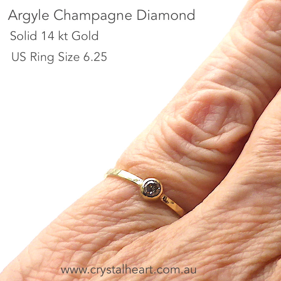 Champagne Argyle Diamond Solitaire Ring | Solid 14 Kt Yellow Gold with subtle pattern  | Approx 0.25 Ct | Genuine Gems from Crystal Heart Melbourne Australia since 1986 