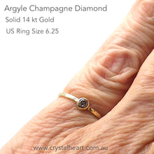 Load image into Gallery viewer, Champagne Argyle Diamond Solitaire Ring | Solid 14 Kt Yellow Gold with subtle pattern  | Approx 0.25 Ct | Genuine Gems from Crystal Heart Melbourne Australia since 1986 