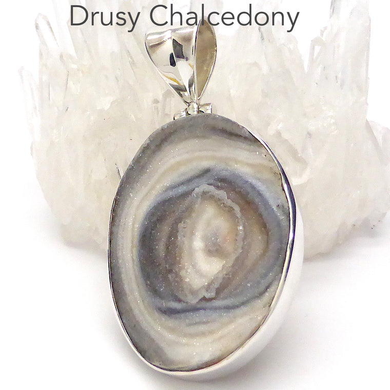 Druzy Chalcedony Pendant, Oval, 925 Silver g4