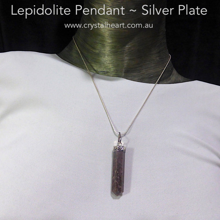 Lepidolite Pendant, Point, Silver Plate