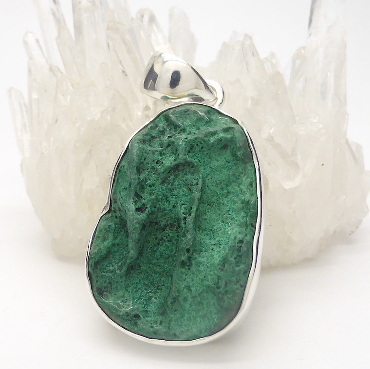 Malachite Pendant, Raw Drusy, 925 Silver, sg1