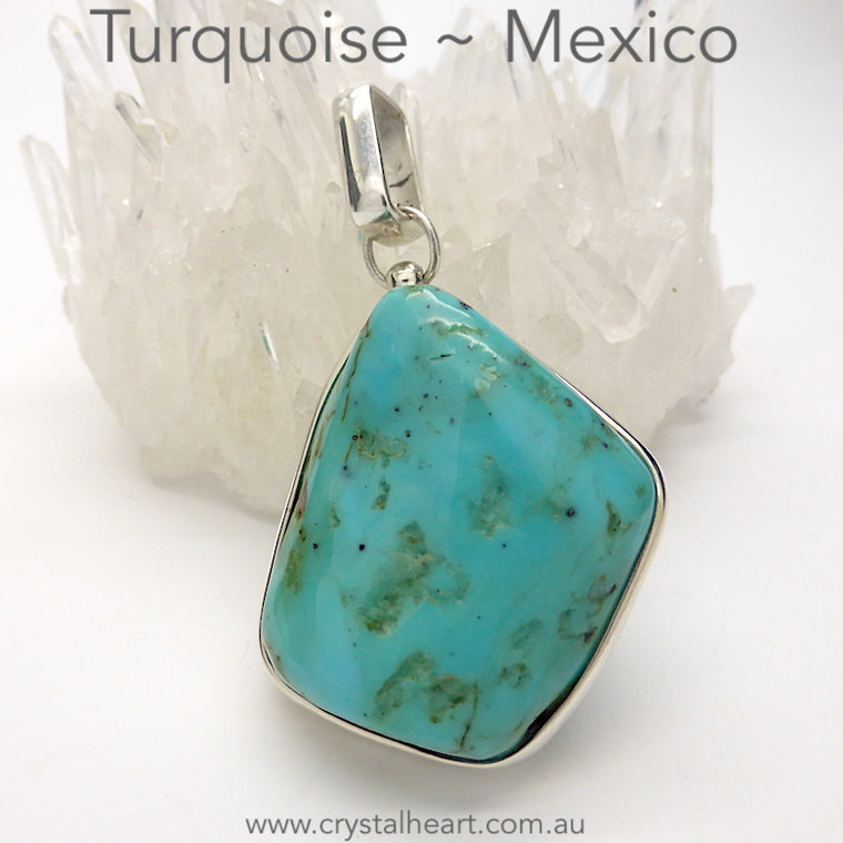 Turquoise Pendant, Mexico, Raw Freeform Nugget, 925 Silver f1