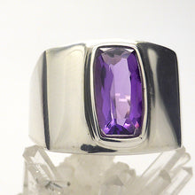 Load image into Gallery viewer, Amethyst Ring | AAA Flawless rectangular stone | Sterling Silver | US Size 7.5 or 8.5 | AUS Size O1/2 or Q 1/2 | Italian Design | Angular Post Modern | Unisex | Stone of Meditation, purifying | Genuine Gems from Crystal Heart Melbourne Australia since 1986