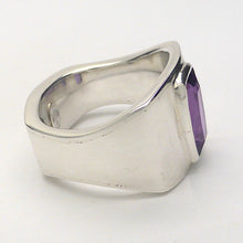 Load image into Gallery viewer, Amethyst Ring | AAA Flawless rectangular stone | Sterling Silver | US Size 7.5 or 8.5 | AUS Size O1/2 or Q 1/2 | Italian Design | Angular Post Modern | Unisex | Stone of Meditation, purifying | Genuine Gems from Crystal Heart Melbourne Australia since 1986
