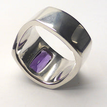 Load image into Gallery viewer, Amethyst Ring | AAA Flawless rectangular stone | Sterling Silver | US Size 7.5 or 8.5 | AUS Size O1/2 or Q 1/2 | Italian Design | Angular Post Modern | Unisex | Stone of Meditation, purifying | Genuine Gems from Crystal Heart Melbourne Australia since 1986