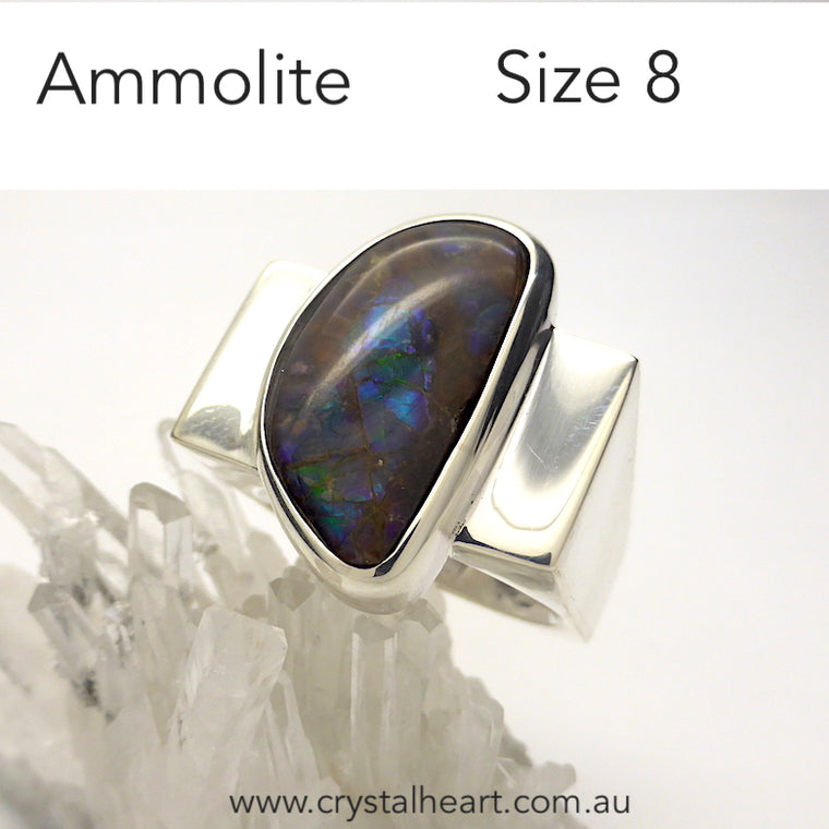 Ammolite Ring, postmodern design, 925 Silver f1