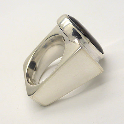 Ammolite Ring Freeform Cabochon | 925 Sterling Silver | Iridescent Fossil Ammonite from Canada with Opalescent appearance | Canadian Gemstone | Postmodern design | Genuine gems from Crystal Heart Melbourne Australia since 1986