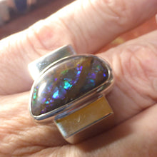 Load image into Gallery viewer, Ammolite Ring Freeform Cabochon | 925 Sterling Silver | Iridescent Fossil Ammonite from Canada with Opalescent appearance | Canadian Gemstone | Postmodern design | Genuine gems from Crystal Heart Melbourne Australia since 1986