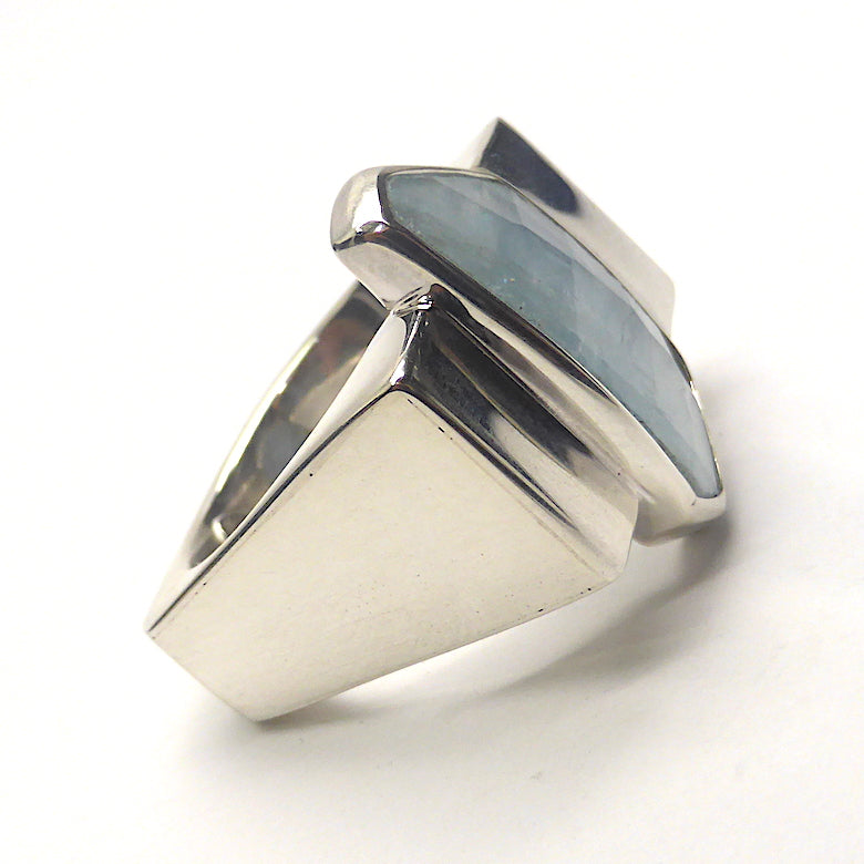 Aquamarine Ring, Postmodern Unisex Design, 925 Silver f1