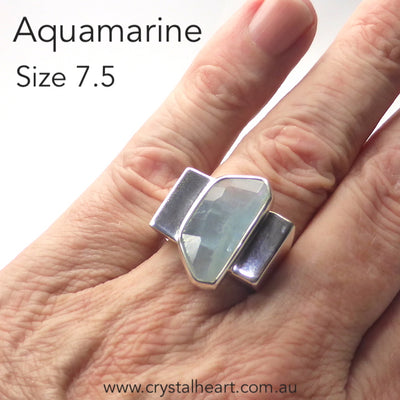 Aquamarine Ring, Postmodern Unisex Design, 925 Silver f1