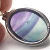 Fluorite Pendant | Oval Cabochon | 925 Sterling Silver | Natural waves Blue Green & Purple | Bezel set, hinged and shaped Bail | Study | Pisces, Capricorn | Crystal Heart Melbourne Australia since 1986