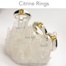 Load image into Gallery viewer, Citrine Ring Faceted Oblong | 925 Sterling Silver | US Size 7.5,8.5,9 | Quality Italian Unisex Design | Abundance | Positivity | Aries Gemini Leo Libra | Genuine Gems from Crystal Heart Melbourne Australia  since 1986