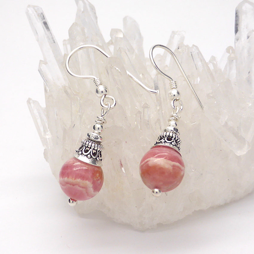 Rhodochrosite Bead Earrings | 925 Sterling Silver | Lovely | Leo Scorpio Stone | Crystal Heart Melbourne Australia since 1986