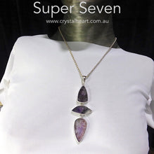 Load image into Gallery viewer, Super 7 Seven Pendant | 925 Sterling Silver | Large Oval | Espirito Santo | Amethyst Cacoxenite, Clear &amp; Smoky Quartz Goethite Lepidocrosite Rutile | Genuine gems from Crystal Heart Melbourne Australia since 1986