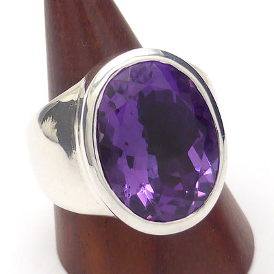 Brazilian Amethyst Ring | Faceted Oval | Beautiful deep violet flame purple | 925 Sterling silver | US size 7 | AUS N 1/2 | Genuine Gems from Crystal Heart Melbourne Australia since 1986