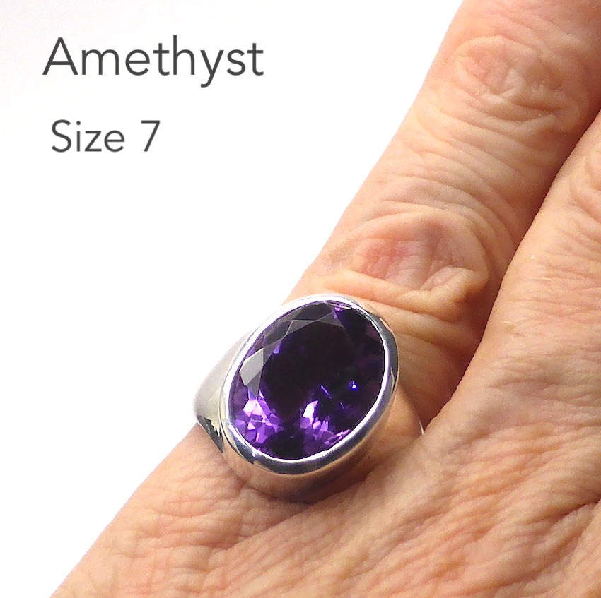 Brazilian Amethyst Ring | Faceted Oval | Beautiful deep violet flame purple | 925 Sterling silver | US size 7 | AUS N 1/2 | Genuine Gems from Crystal Heart Melbourne Australia since 1986