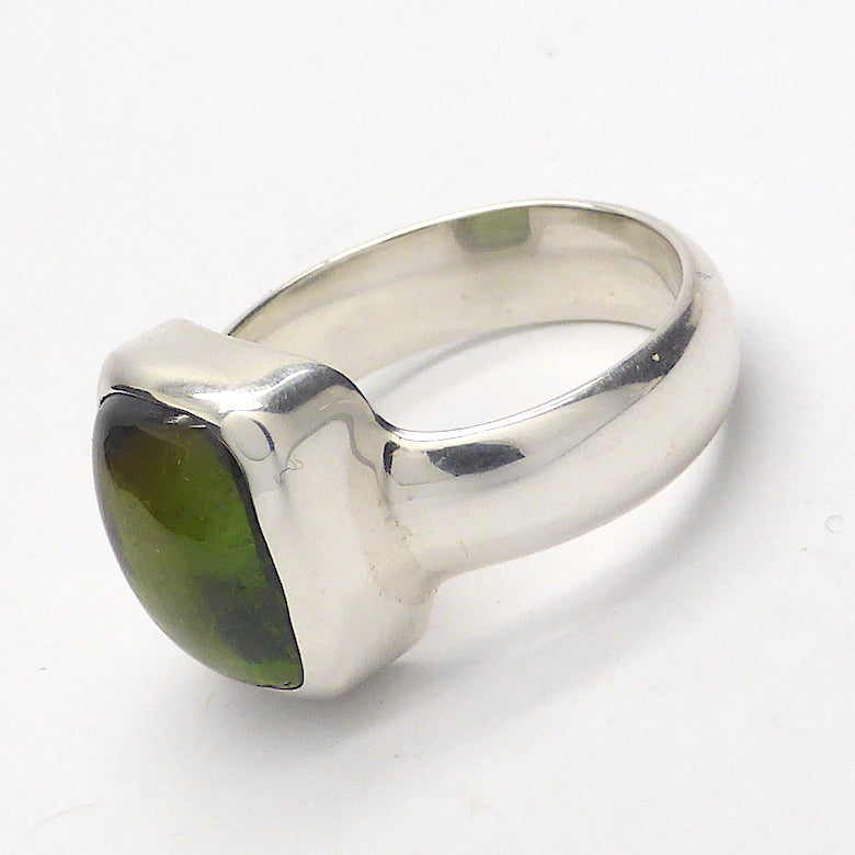 Green Tourmaline Ring | Oblong Cabochon | 925 Sterling Silver  | US Size 7 | AUS Size N1/2 | Energise unblock the Heart | Leo Scorpio Sagittarius Star stone | Genuine Gems from Crystal Heart Australia since 1986