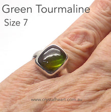Load image into Gallery viewer, Green Tourmaline Ring | Oblong Cabochon | 925 Sterling Silver  | US Size 7 | AUS Size N1/2 | Energise unblock the Heart | Leo Scorpio Sagittarius Star stone | Genuine Gems from Crystal Heart Australia since 1986