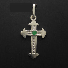 Load image into Gallery viewer, Genuine Colombian Emerald centred in 925 Sterling Silver Cross Pendant | Creative Joy | Wisdom of the Heart | Genuine gems from Crystal Heart Melbourne Australia since 1986