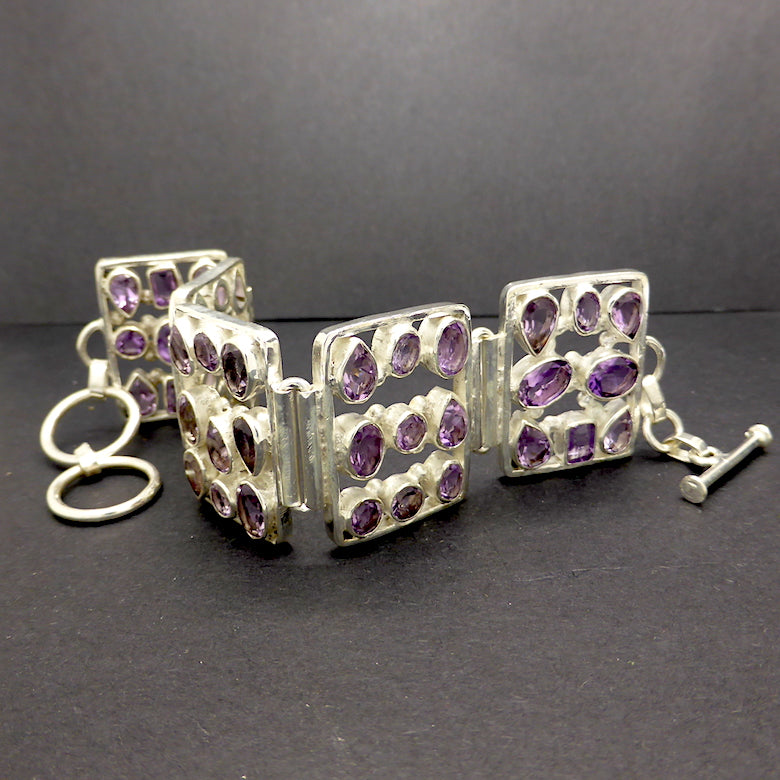 Stunning Amethyst Bracelet | 925 Sterling Silver | 5 panels and 39 faceted Amethysts, all nice stones | On Sale to clear stock | Genuine gems from Crystal Heart Carlton Australia since 1986