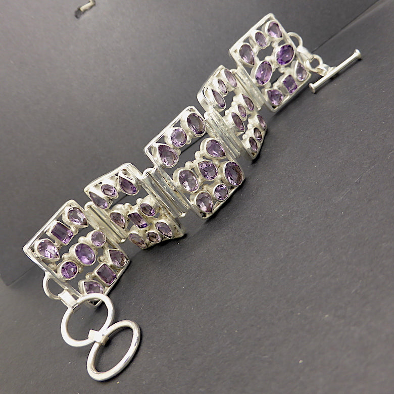 Stunning Amethyst Bracelet | 925 Sterling Silver | 5 panels and 39 faceted Amethysts, all nice stones | On Sale to clear stock | Genuine gems from Crystal Heart Carlton Australia since 1986