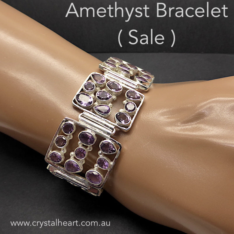 Stunning Amethyst Bracelet | 925 Sterling Silver | 5 panels and 39 faceted Amethysts, all nice stones | On Sale to clear stock | Genuine gems from Crystal Heart Carlton Australia since 1986