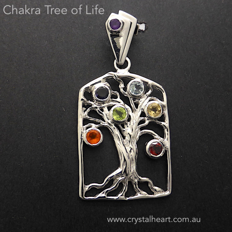 Chakra Gemstone Pendant, Tree of Life, 925 Silver