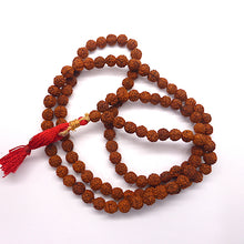 Load image into Gallery viewer, Rudraksha Mala Necklace |  Eye of Lord Shiva | Made from the seeds of the Rudraksha or Bodhi tree under which Buddha achieved enlightenment | 108 + 1 beads | Crystal Heart Australia since 1986