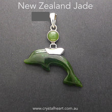 Load image into Gallery viewer, New Zealand Jade Pendant | Hand Carved Dolphin | 925 sterling Silver | Myanmar | Libra Star Stone | Genuine Gems from Crystal Heart Melbourne Australia since 1986