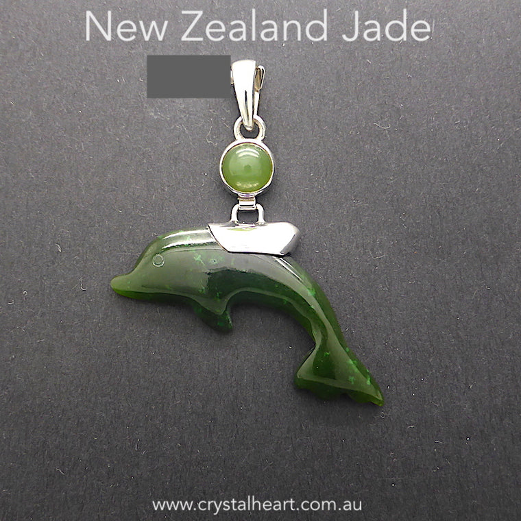 Jade Pendant, NZ, Dolphin, 925 Silver kt3