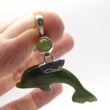 Load image into Gallery viewer, New Zealand Jade Pendant | Hand Carved Dolphin | 925 sterling Silver | Myanmar | Libra Star Stone | Genuine Gems from Crystal Heart Melbourne Australia since 1986