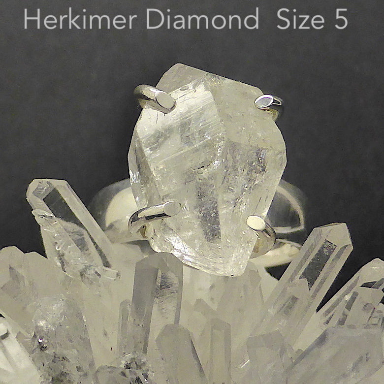 Ring Tibetan Herkimer Diamond | Claw set | 925 Sterling Silver | US Size 5 | AUS Size J1/2 | Genuine Gems from Crystal Heart Melbourne Australia since 1986