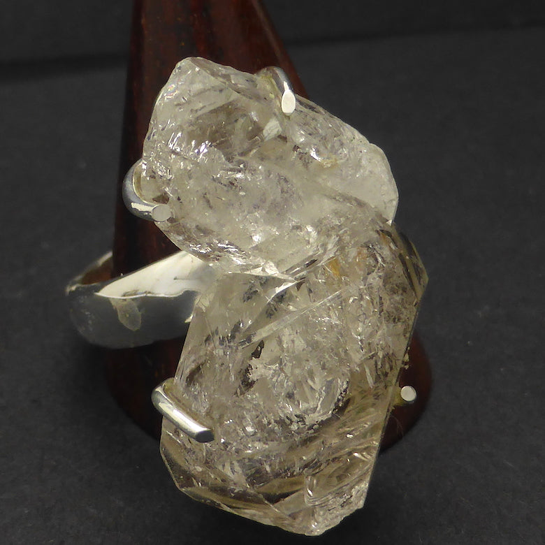 Ring Tibetan Herkimer Diamond | Claw set | 925 Sterling Silver | US Size 10 | AUS Size T1/2 | Genuine Gems from Crystal Heart Melbourne Australia since 1986
