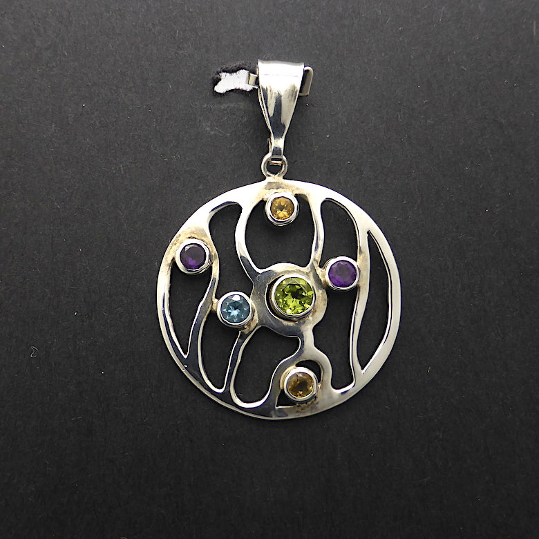 Organic Styled Disc Earrings and Pendant | Quality Faceted Round Gemstones | Peridot, Amethyst, Citrine, Blue Topaz |  925 Sterling Silver | Genuine Gems from Crystal Heart since 1986