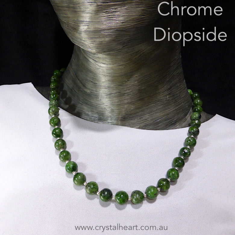 Necklace Chrome Diopside Beads | 925 Sterling Silver | Bright Jade Green Translucent Gemstone | High Vibration Powerful Heart Healing & Transformation  | Genuine Gems from Crystal Heart Melbourne Australia since 1986