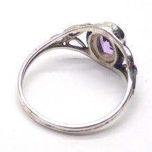 Load image into Gallery viewer, Dainty Amethyst Ring | Oval Faceted Stone | 925 Sterling silver | Silver rope work and Celtic Flower reminiscent of a Triquetra | US size 5 | 6 | 7 | 8 | 9 | Genuine Gems from Crystal Heart Melbourne Australia since 1986
