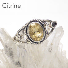Load image into Gallery viewer, Dainty Citrine Ring | Oval Faceted Stone | 925 Sterling silver | Silver rope work and Celtic Flower reminiscent of a Triquetra | US size 5 | 6 | 7 | 8 | 9 | Genuine Gems from Crystal Heart Melbourne Australia since 1986
