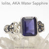 Iolite Ring | Faceted Emerald Cut | 925 Silver | Celtic Heart Detail | Dainty Elegance | US Size 6 | 7 | 8 | 9 | Genuine gems from Crystal Heart Australia since 1986