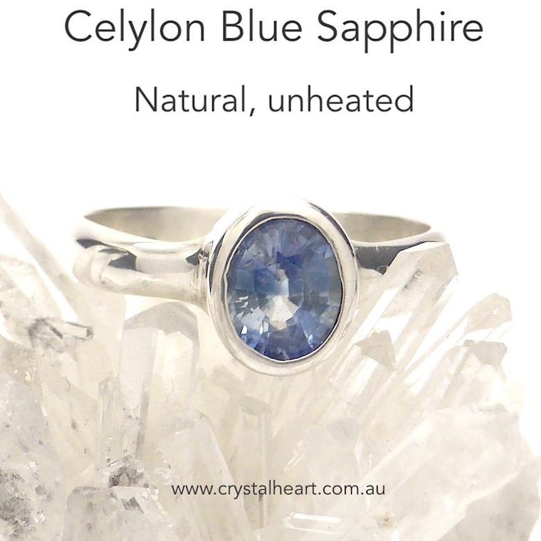 Sapphire Ring, Unheated Natural Blue, 925 Silver