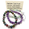 Set of 3 Star Sign stretch bracelets with semi precious gems | presented in a satin Pouch with descriptions of the stones  | Capricorn~ Amethyst, Fluorite, Bloodstone | Genuine Gems from Crystal Heart Australia since 1986 