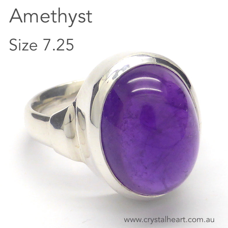Amethyst Ring Oval Cabochon | 925 Sterling Silver | US Size 7.25 | Meditation | Balance | Purifying | Aquarius Pisces | Crystal Heart Melbourne Australia since 1986