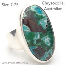 Load image into Gallery viewer, Australian Chrysocolla Ring | Oval Cabochon | 925 Sterling Silver | Simple style, Superior Silver work | Size 7.75 | Size P | Gaia Healing | Genuine Gems from Crystal Heart Melbourne Australia since 1986