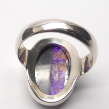 Load image into Gallery viewer, Sugilite or Luvulite Ring | Oval Cabochon | Light and Dark sides with chatoyancy | Beautifully Handcrafted in 925 Sterling Silver | US Size 7.5 | AUS UK Size O 1/2 | Genuine S. African Natural Stone | Activate Spiritual Vision | Crystal Heart Melbourne Australia since 1986 | Prof Sugi | Mt Fuji Japan 1947 | S.Africa 1986