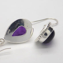 Load image into Gallery viewer, Amethyst Earring | Cabochon Teardrops | Raonbow Moonstone | Labradorite | Larimar | Rose Quartz | Black Onyx | Good Colour | 925 Sterling Silver | Rope work detail | Genuine Gems from Crystal Heart Melbourne Australia since 1986