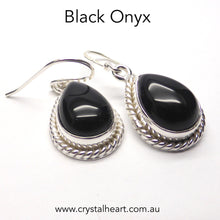 Load image into Gallery viewer, Amethyst Earring | Cabochon Teardrops | Raonbow Moonstone | Labradorite | Larimar | Rose Quartz | Black Onyx | Good Colour | 925 Sterling Silver | Rope work detail | Genuine Gems from Crystal Heart Melbourne Australia since 1986