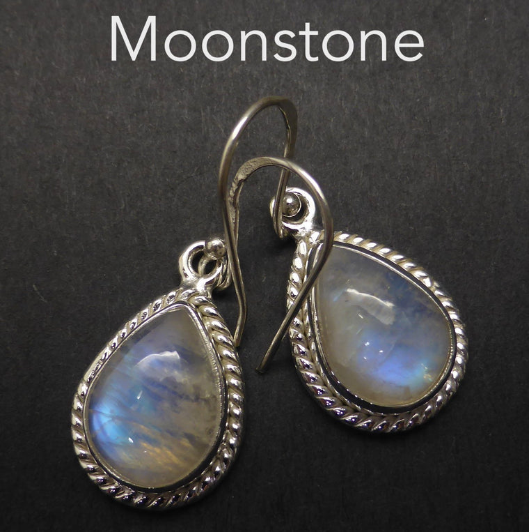 Moonstone Earring, Teardrop Cabochon, 925 Silver, k7