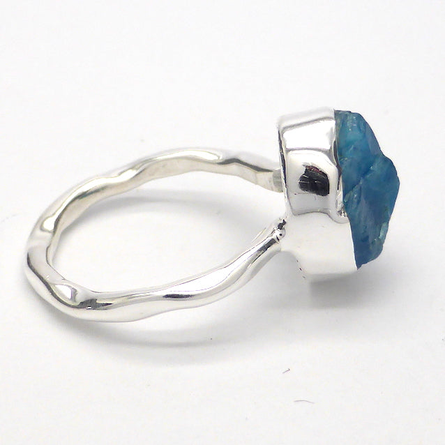 Neon Blue Apatite Ring | Raw Uncut Natural Nugget | Authentic Organic Look | 925 Sterling Silver | Simple Setting | US Size 5 6 7 8 9 | Genuine Gems from  Crystal Heart Melbourne Australia since 1986